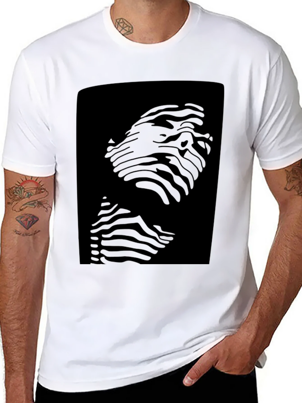 Abstract Striped Face Graphic Black T-Shirt product image 7
