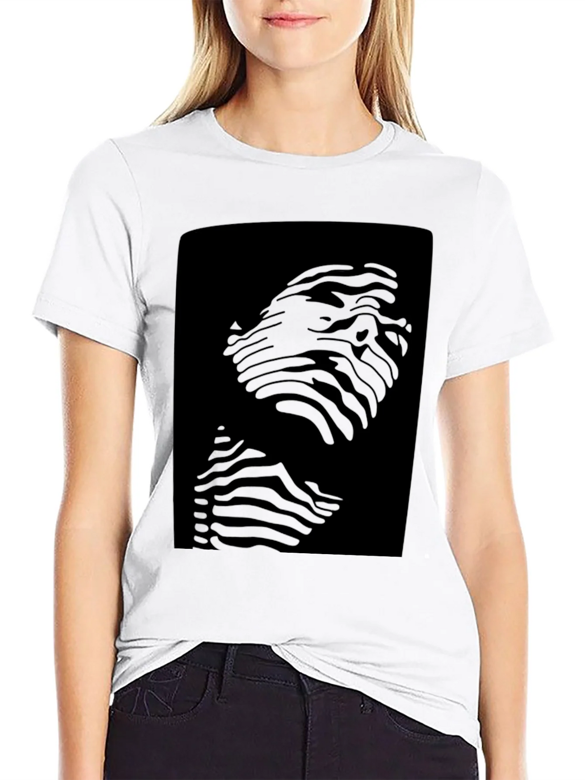 Abstract Striped Face Graphic Black T-Shirt product image 8
