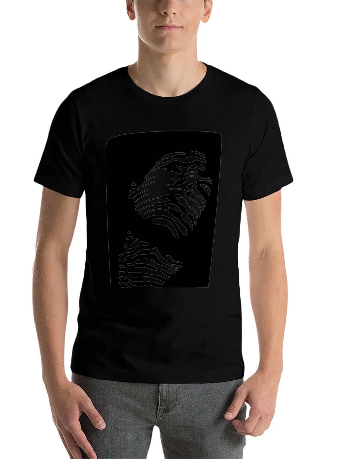 Abstract Striped Face Graphic Black T-Shirt product image 4