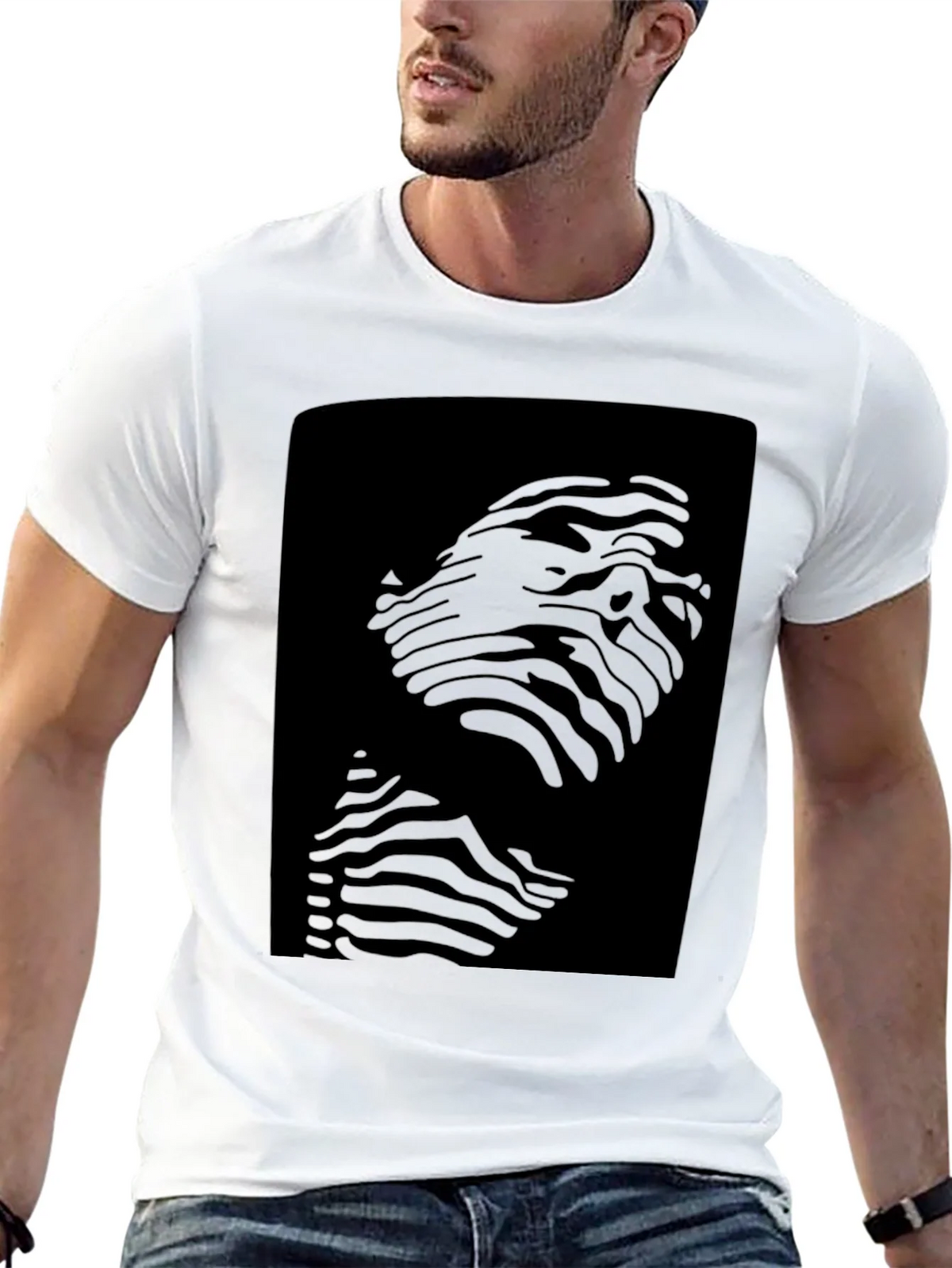 Abstract Striped Face Graphic Black T-Shirt product image 12