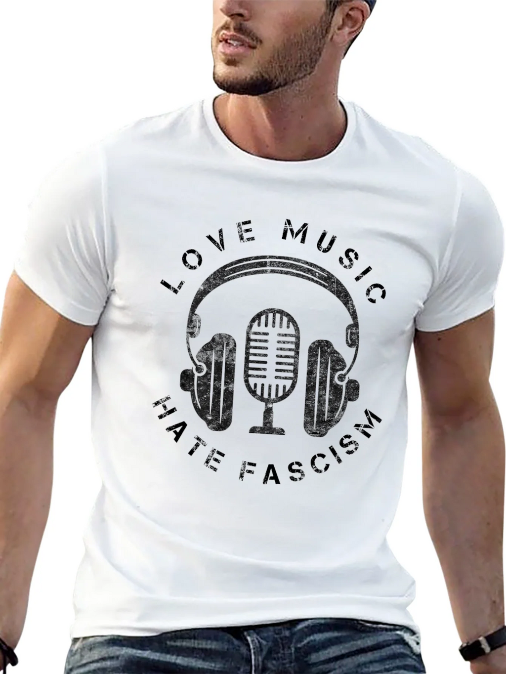 Love Music Hate Fascism Graphic T-Shirt product image 4