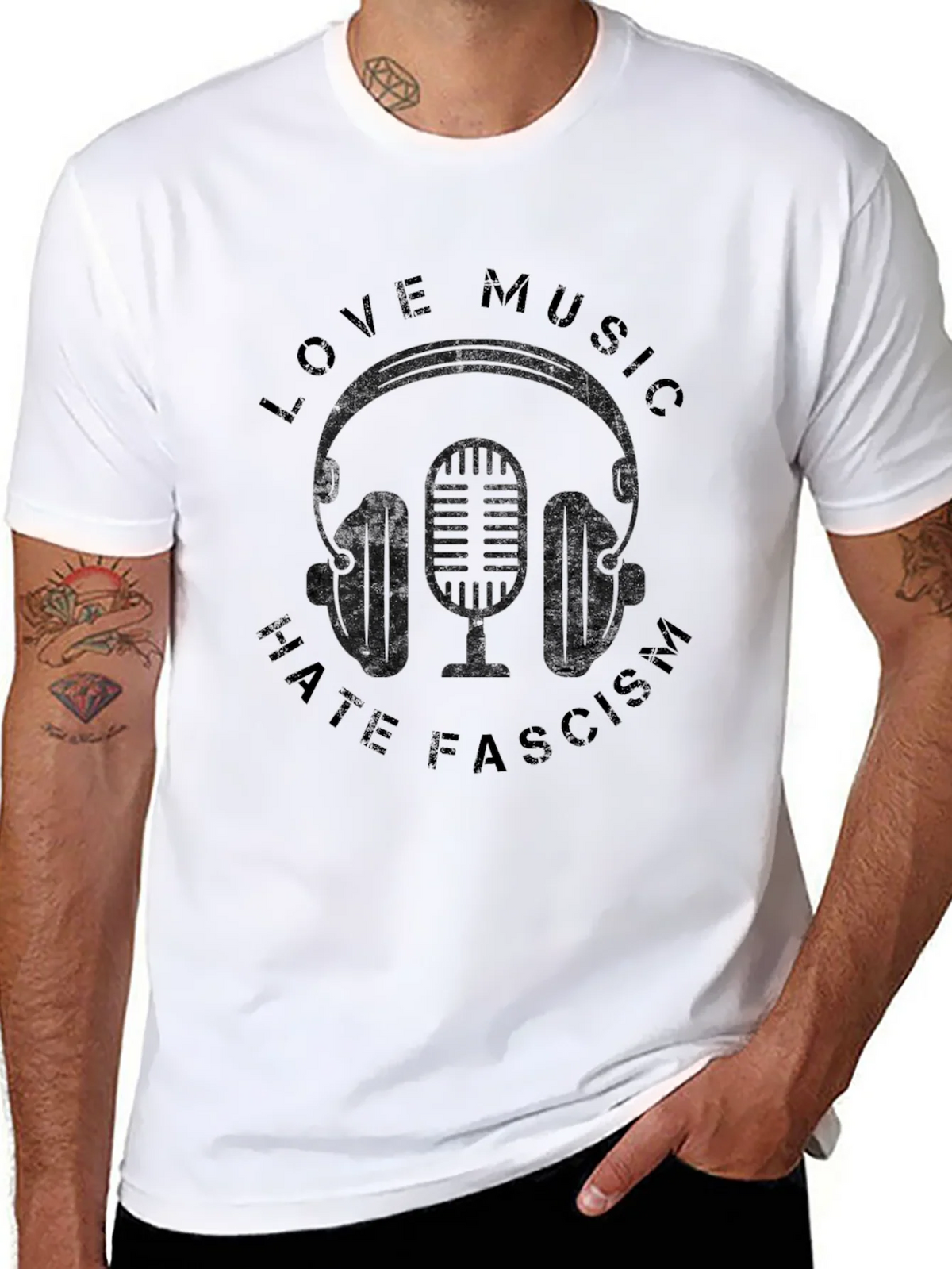 Love Music Hate Fascism Graphic T-Shirt product image 10