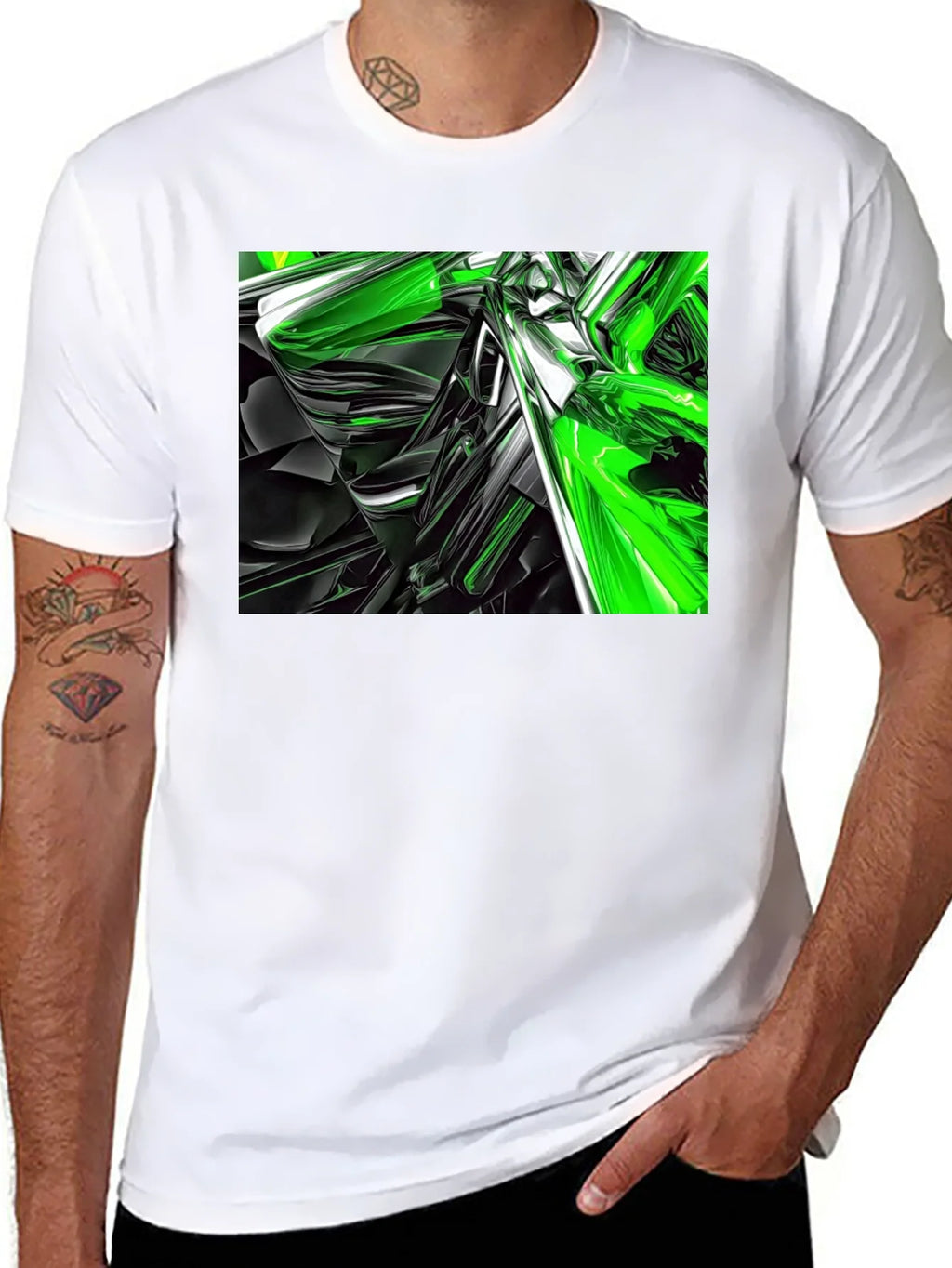 Abstract Green & Black Graphic T-Shirt product image 10