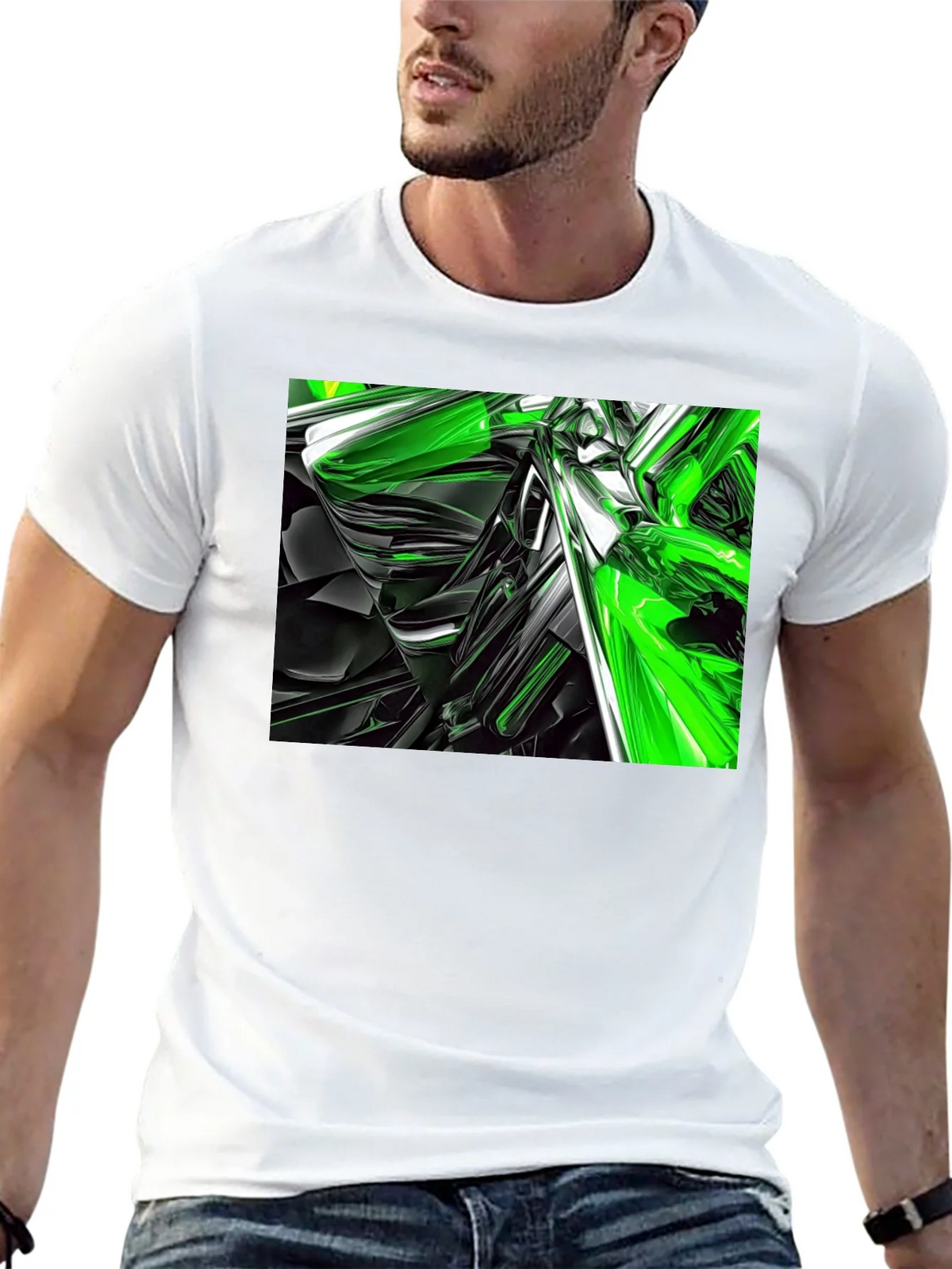 Abstract Green & Black Graphic T-Shirt product image 4