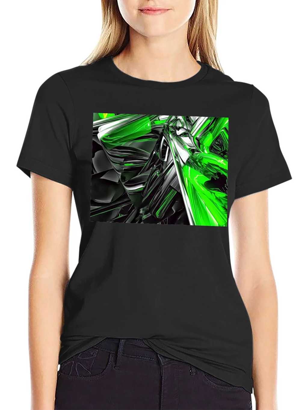 Abstract Green & Black Graphic T-Shirt product image 5