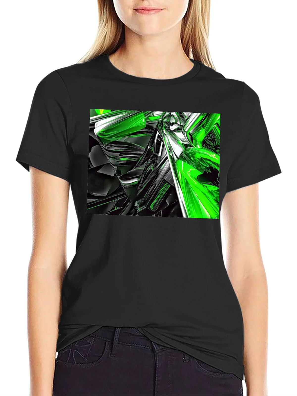 Abstract Green & Black Graphic T-Shirt product image 5
