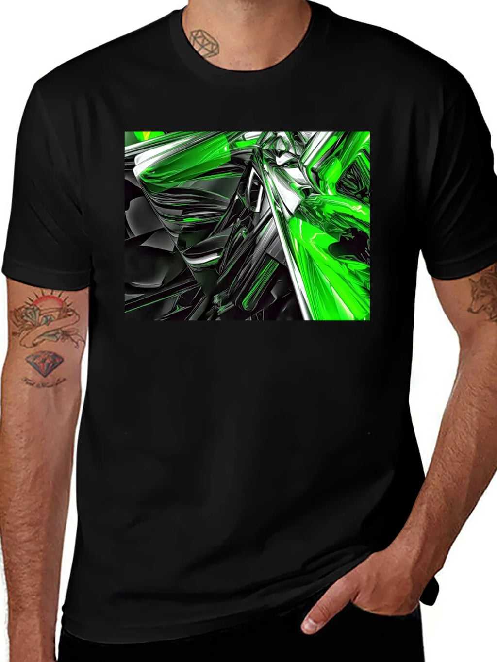 Abstract Green & Black Graphic T-Shirt product image 1