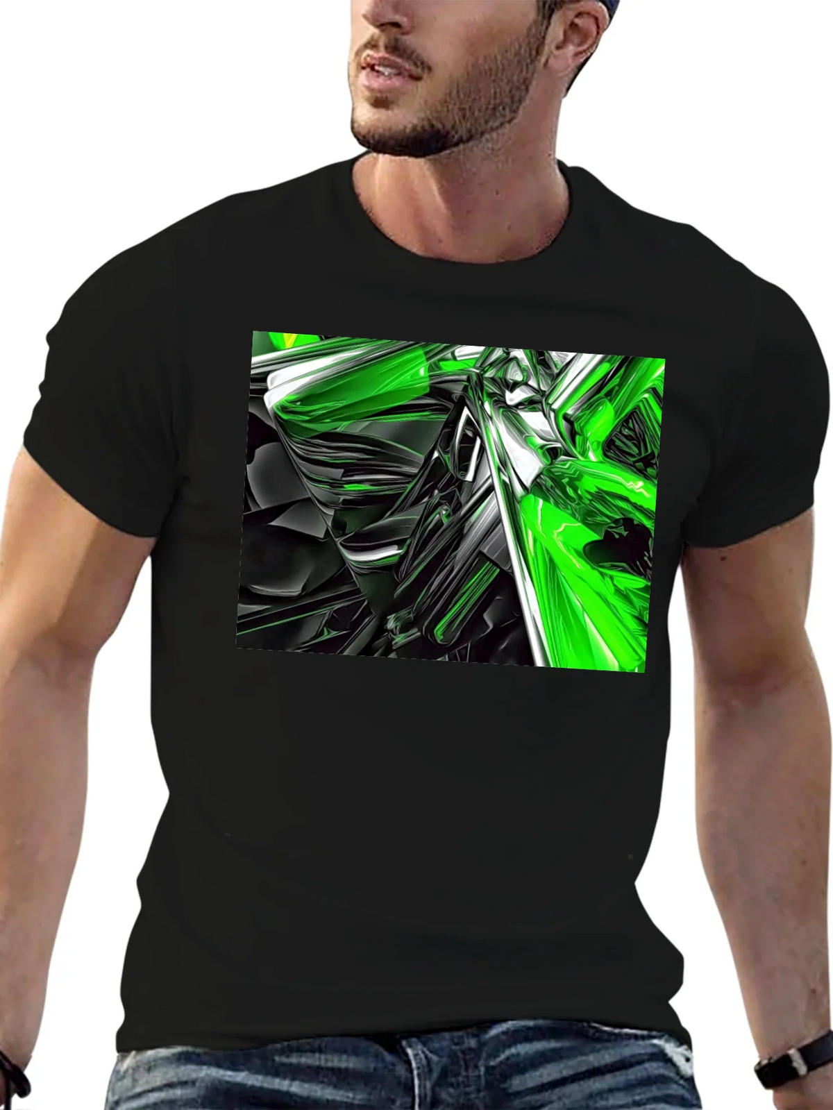 Abstract Green & Black Graphic T-Shirt product image 9