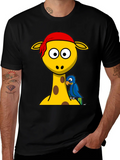 Giraffe Pirate Parrot Graphic Tee - Black Cotton T-Shirt product image 1