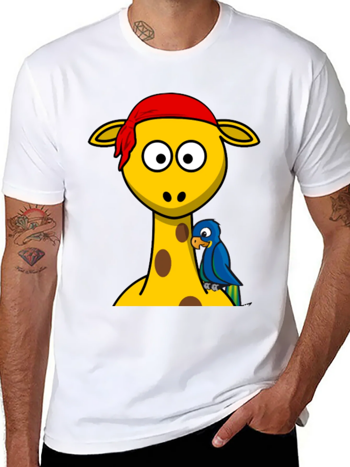 Giraffe Pirate Parrot Graphic Tee - Black Cotton T-Shirt product image 9