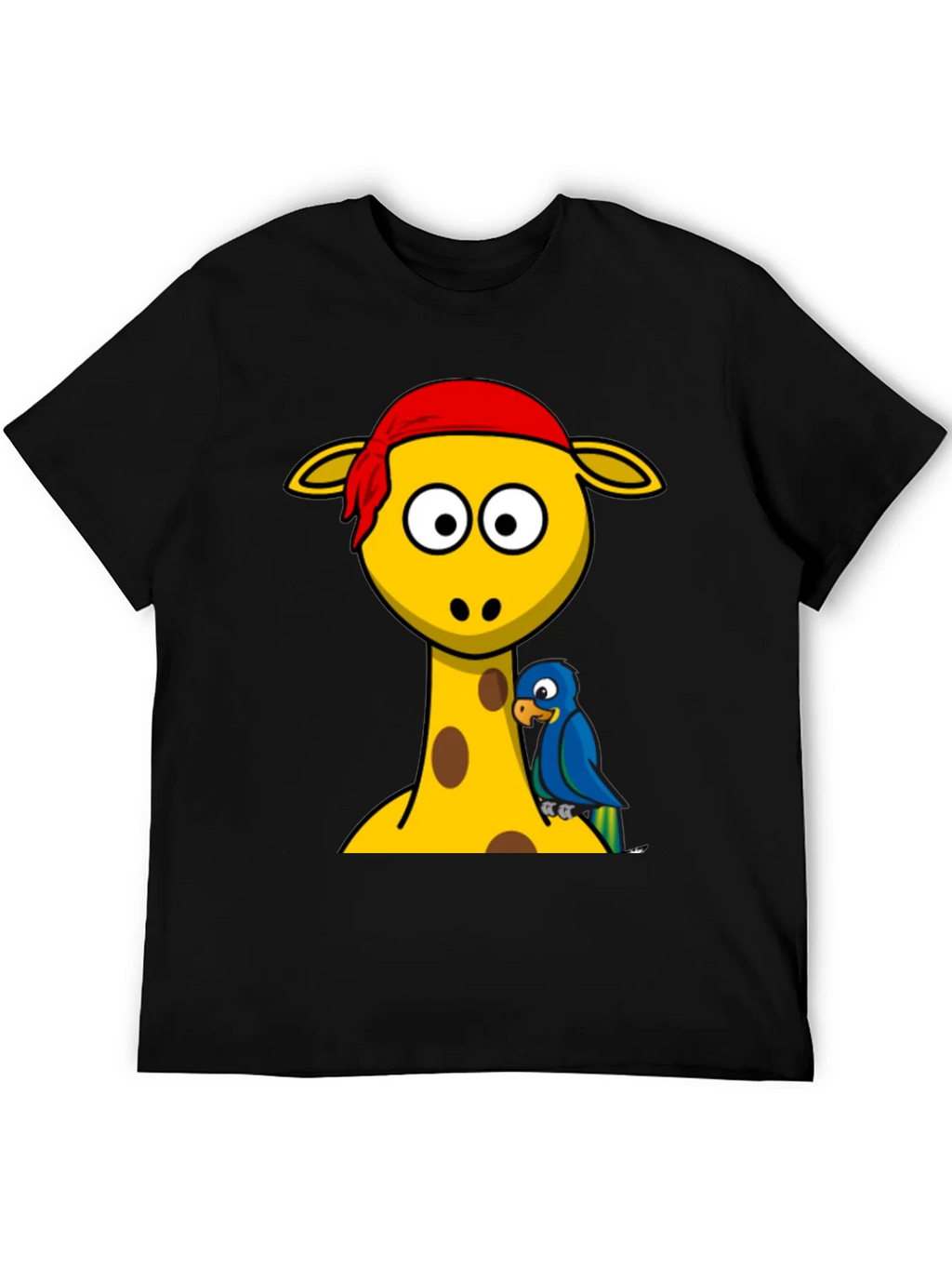 Giraffe Pirate Parrot Graphic Tee - Black Cotton T-Shirt product image 7