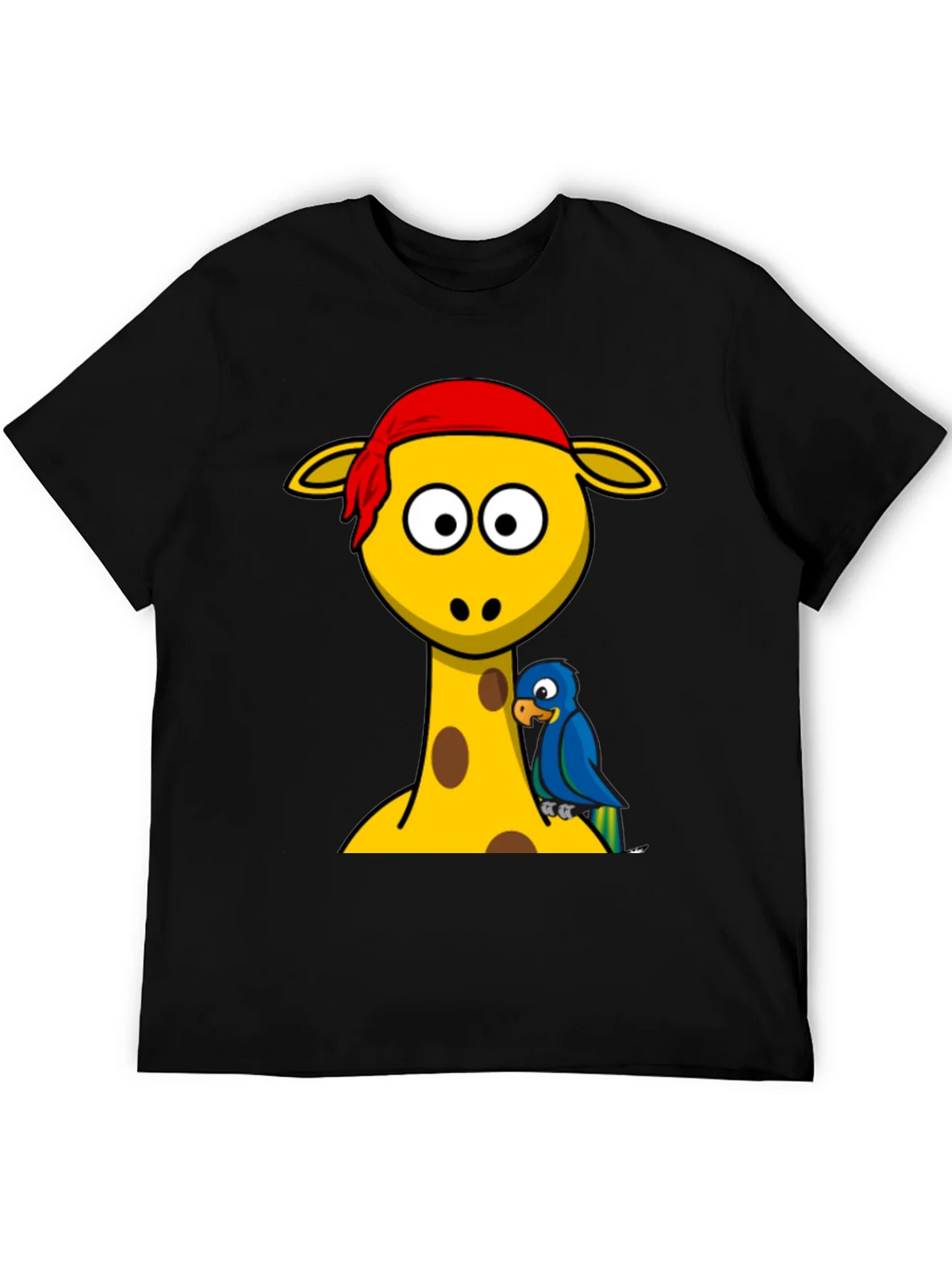 Giraffe Pirate Parrot Graphic Tee - Black Cotton T-Shirt product image 7