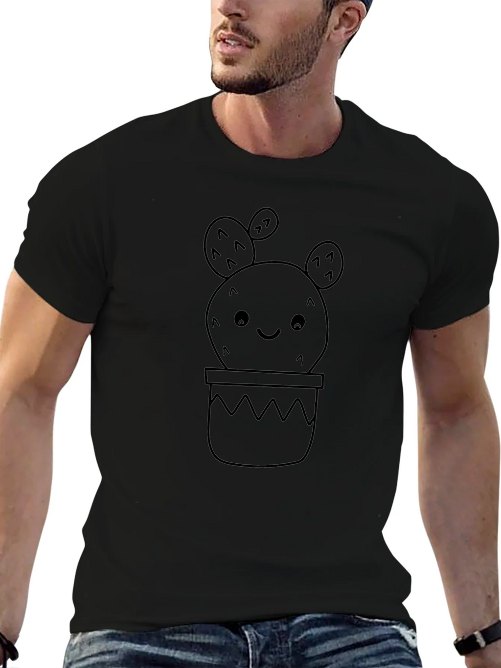 Cute Cactus Tee - Black Cotton Graphic T-Shirt product image 9