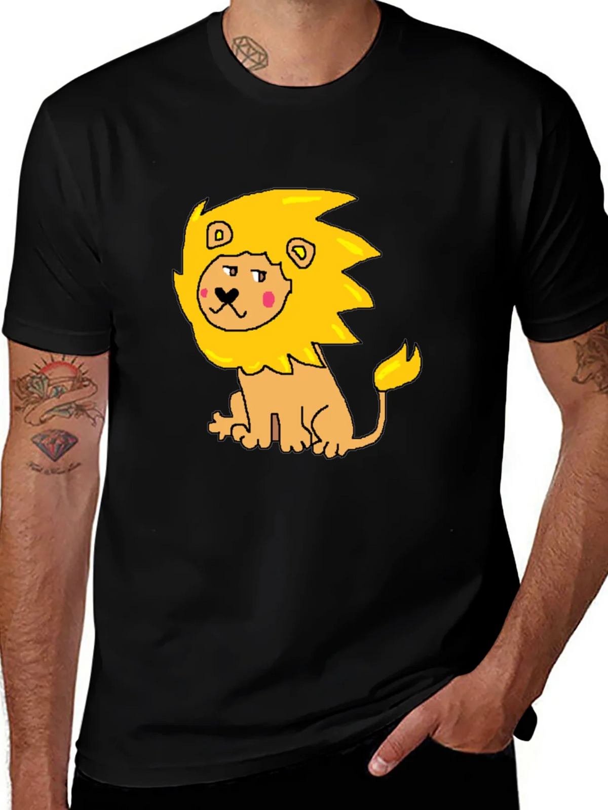 Cartoon Lion Graphic Tee - Mens Black T-Shirt product image 1