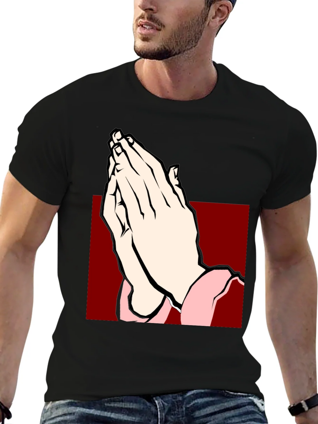 Praying Hands Graphic Tee - Black Cotton T-Shirt product image 9