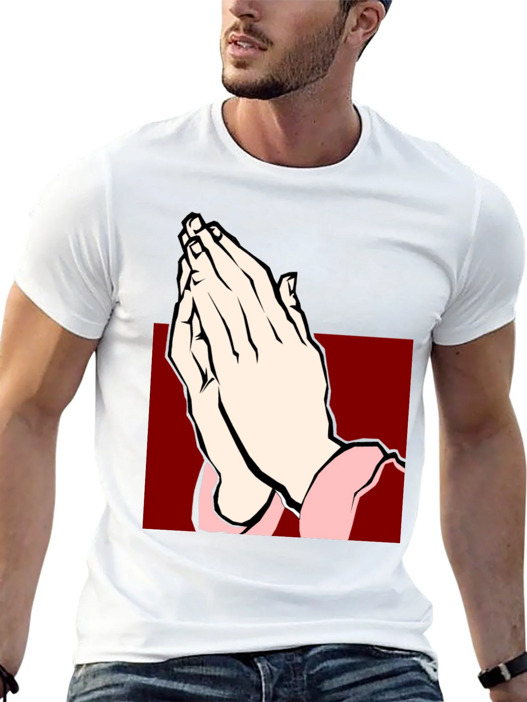 Praying Hands Graphic Tee - Black Cotton T-Shirt product image 4