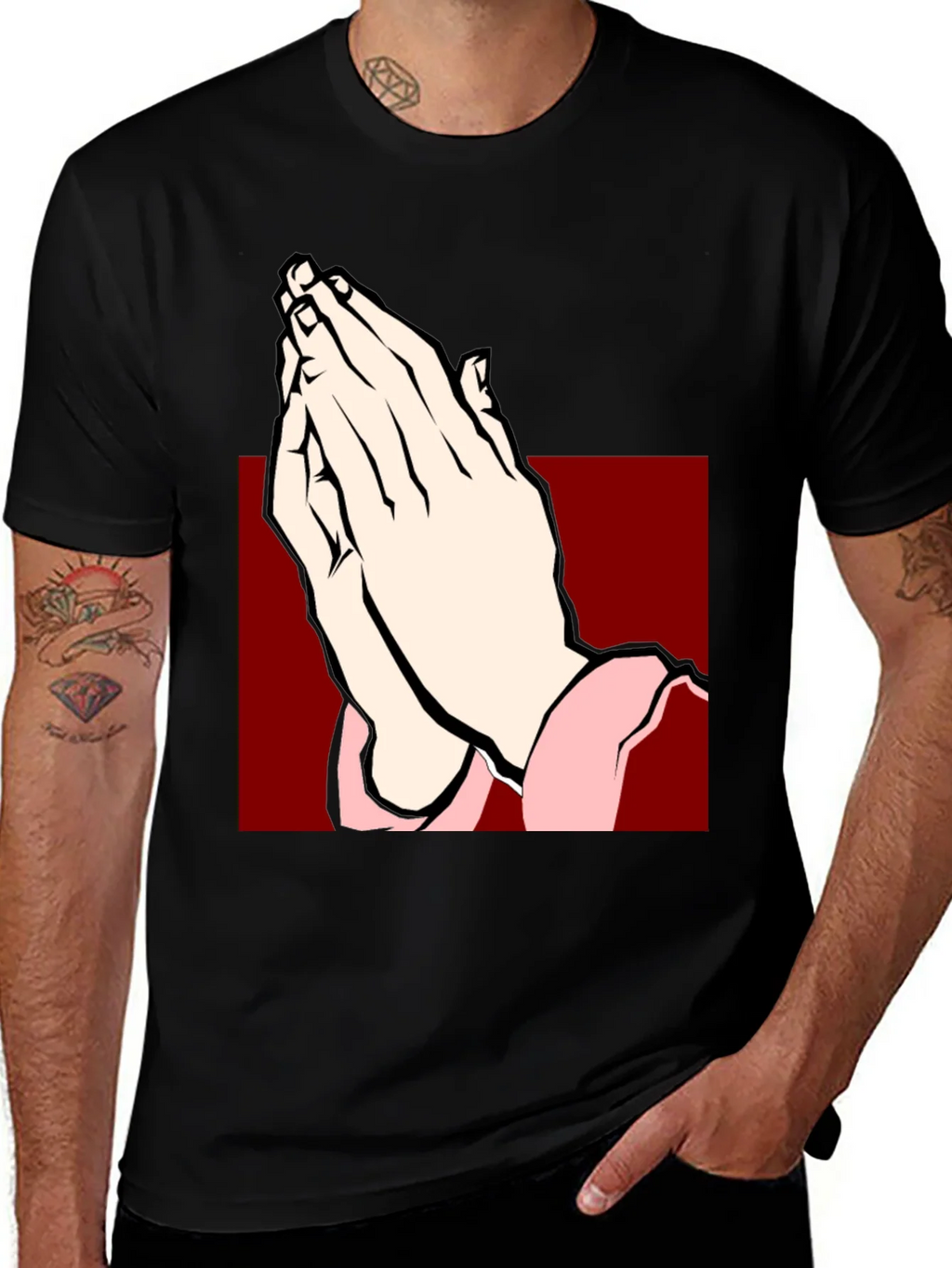 Praying Hands Graphic Tee - Black Cotton T-Shirt product image 1