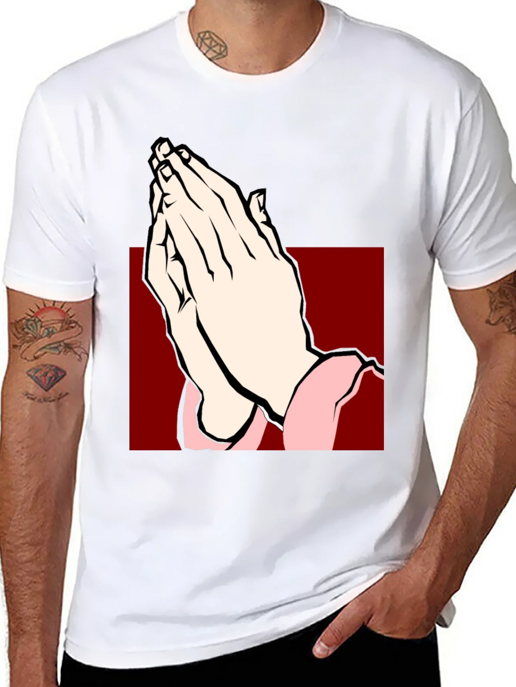 Praying Hands Graphic Tee - Black Cotton T-Shirt product image 10