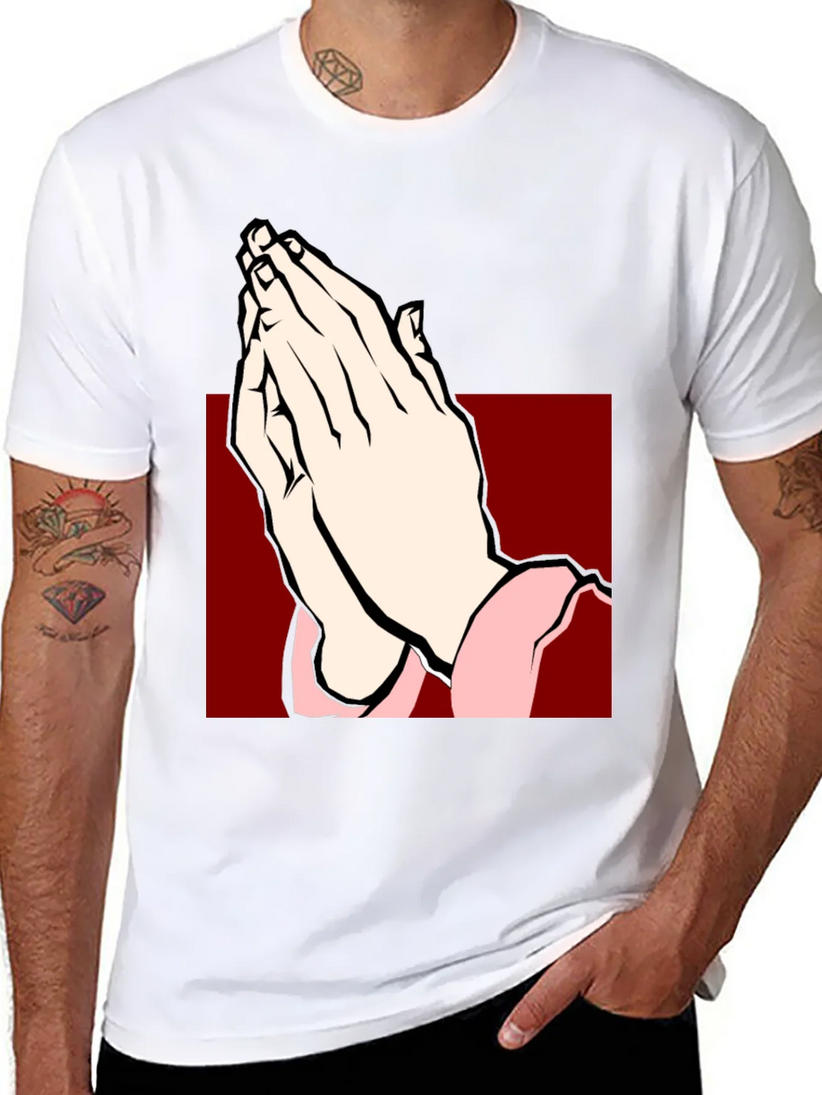 Praying Hands Graphic Tee - Black Cotton T-Shirt product image 10