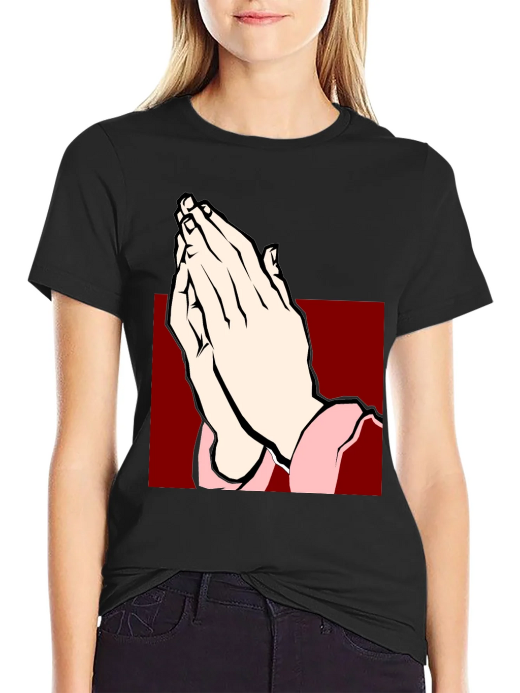 Praying Hands Graphic Tee - Black Cotton T-Shirt product image 5