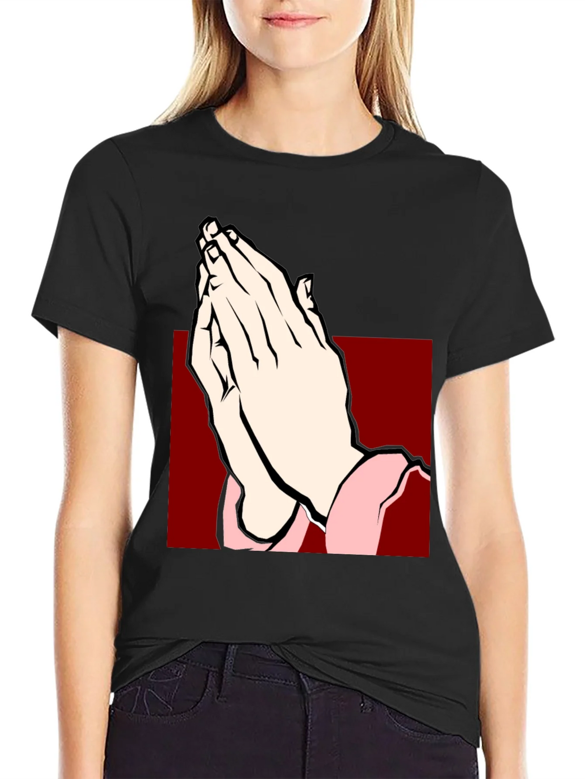 Praying Hands Graphic Tee - Black Cotton T-Shirt product image 5