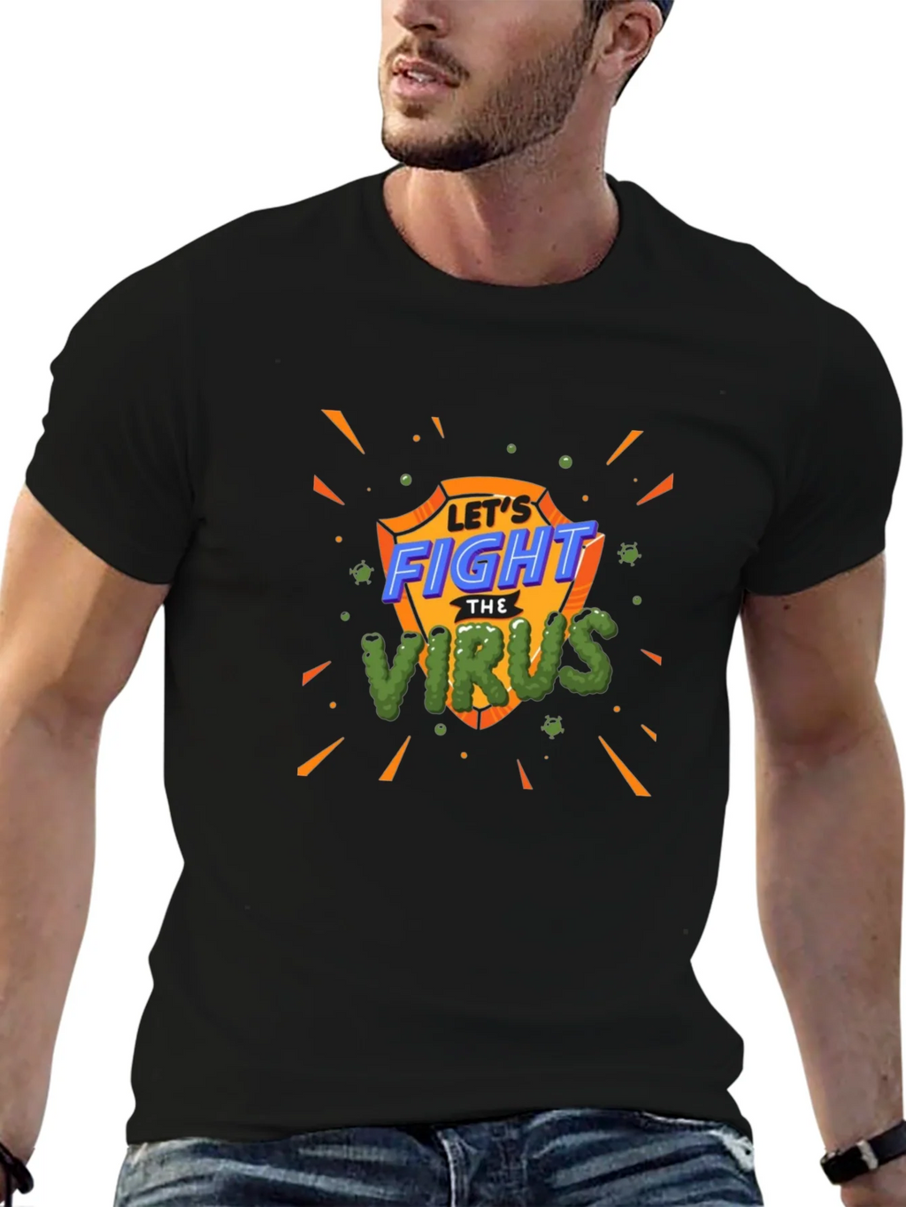 Fight The Virus T-Shirt - Shield Design Black Tee product image 7