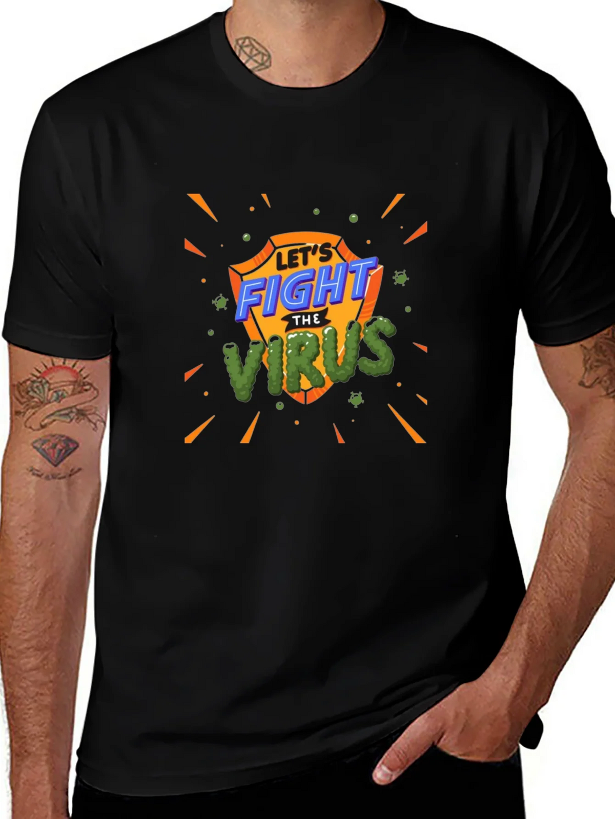 Fight The Virus T-Shirt - Shield Design Black Tee product image 1
