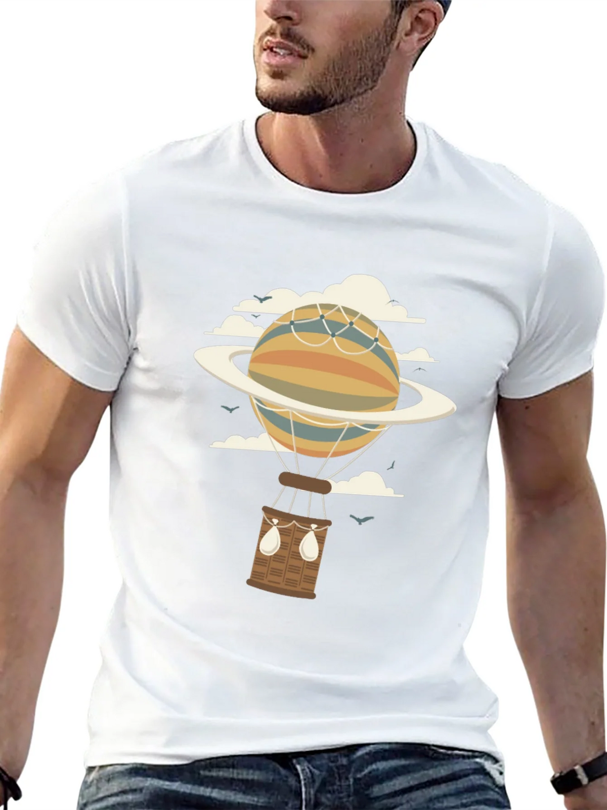 Retro Planet Hot Air Balloon Graphic T-Shirt product image 4