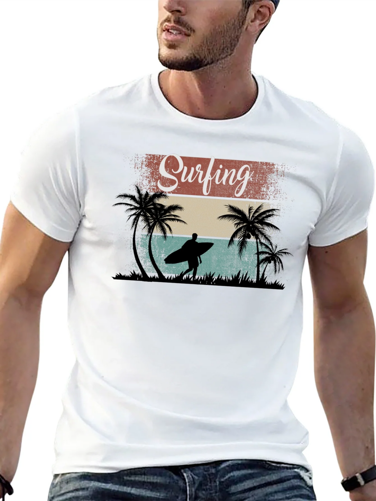 Surfing Retro Graphic Tee - Black Cotton T-Shirt product image 3