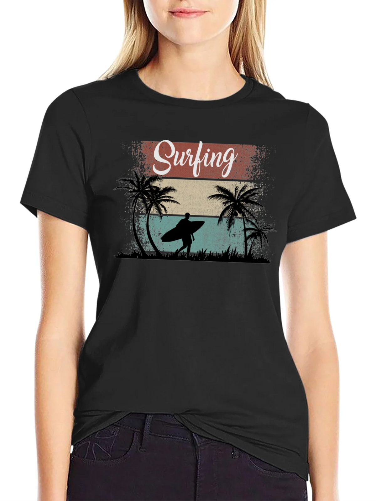 Surfing Retro Graphic Tee - Black Cotton T-Shirt product image 4