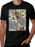 Abstract Cat Face Graphic Print Black T-Shirt product image 1