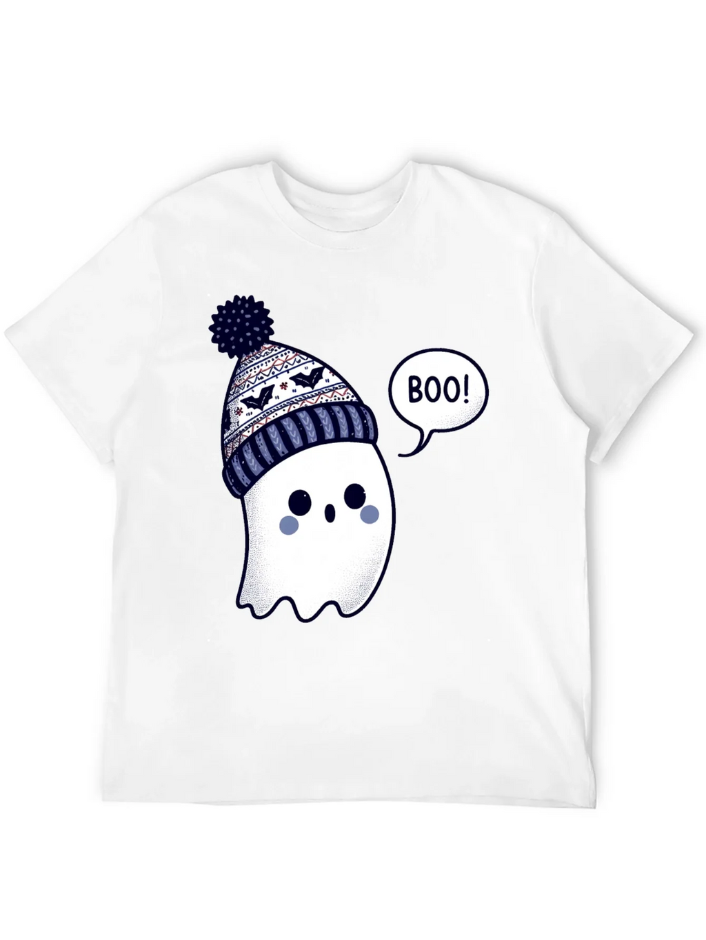 Cute Ghost in Beanie T-Shirt - Halloween Style