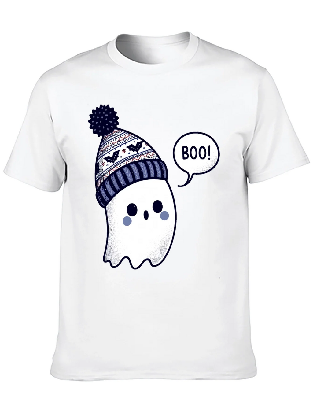 Cute Ghost in Beanie T-Shirt - Halloween Style
