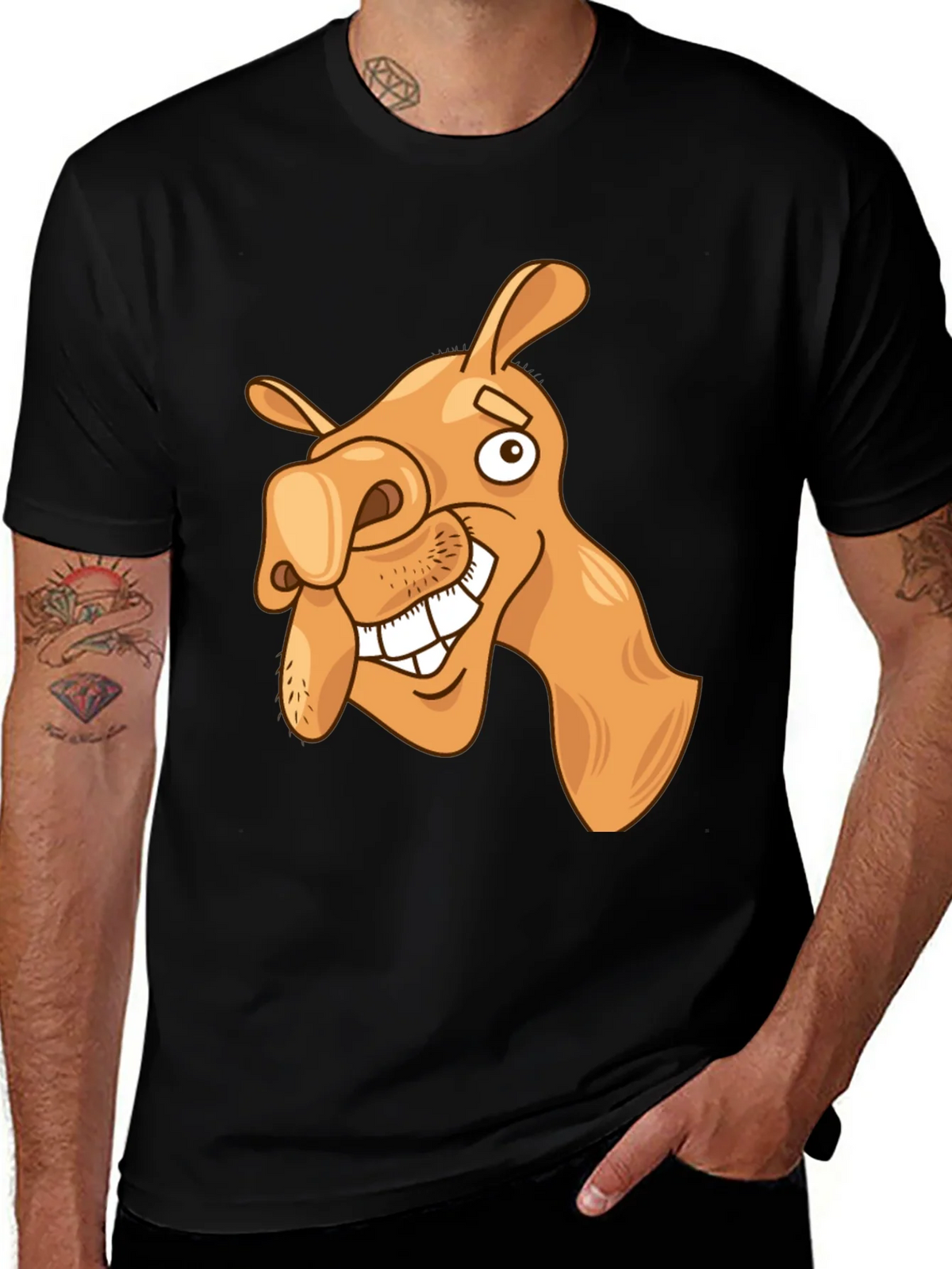 Funny Camel Cartoon Graphic Black T-Shirt product image 1