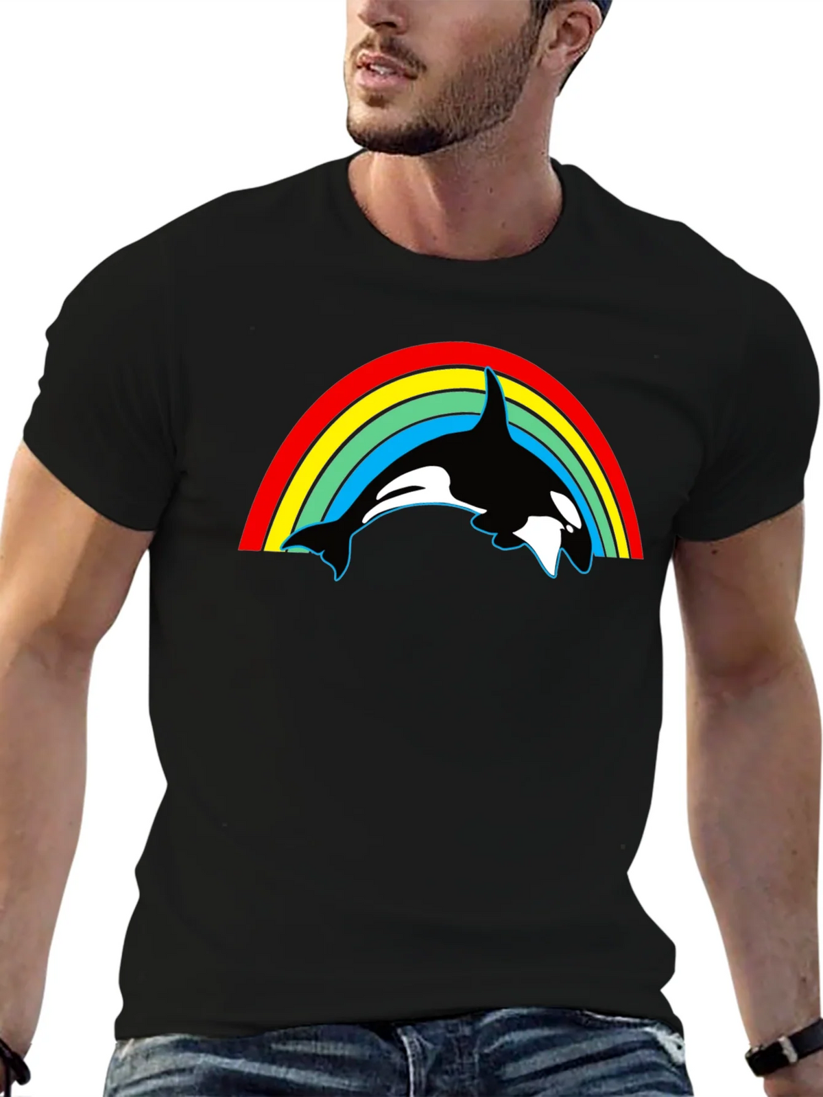 Orca Rainbow Graphic Tee - Black Cotton T-Shirt product image 9
