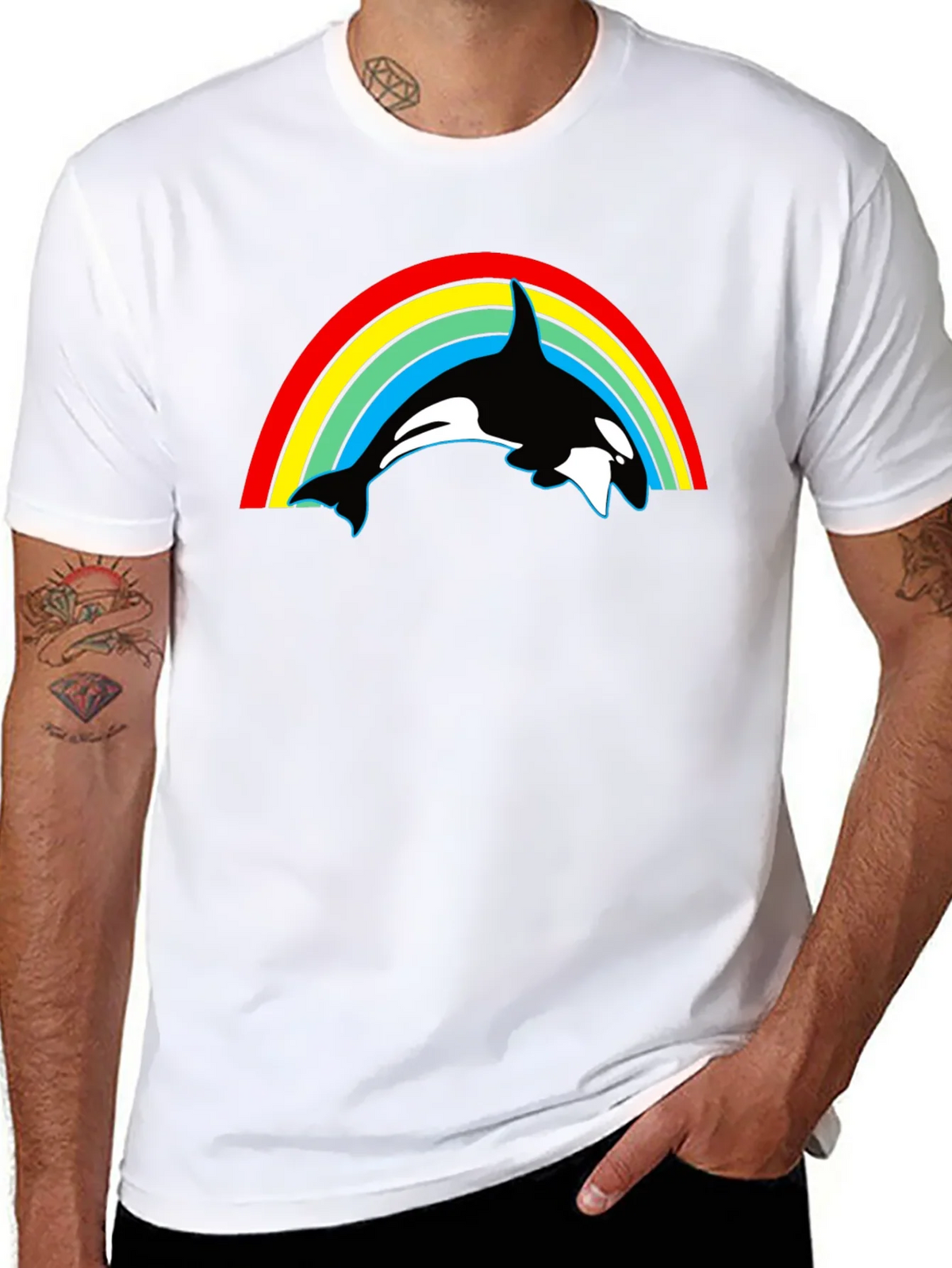 Orca Rainbow Graphic Tee - Black Cotton T-Shirt product image 10
