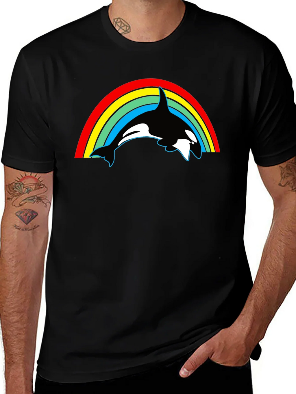 Orca Rainbow Graphic Tee - Black Cotton T-Shirt product image 1