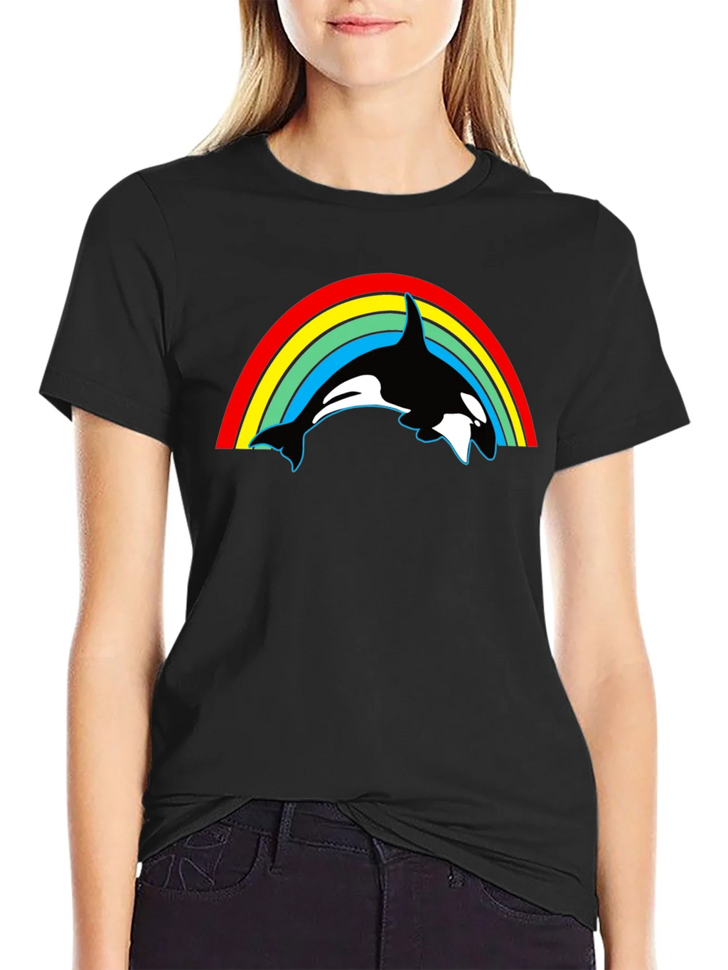 Orca Rainbow Graphic Tee - Black Cotton T-Shirt product image 5