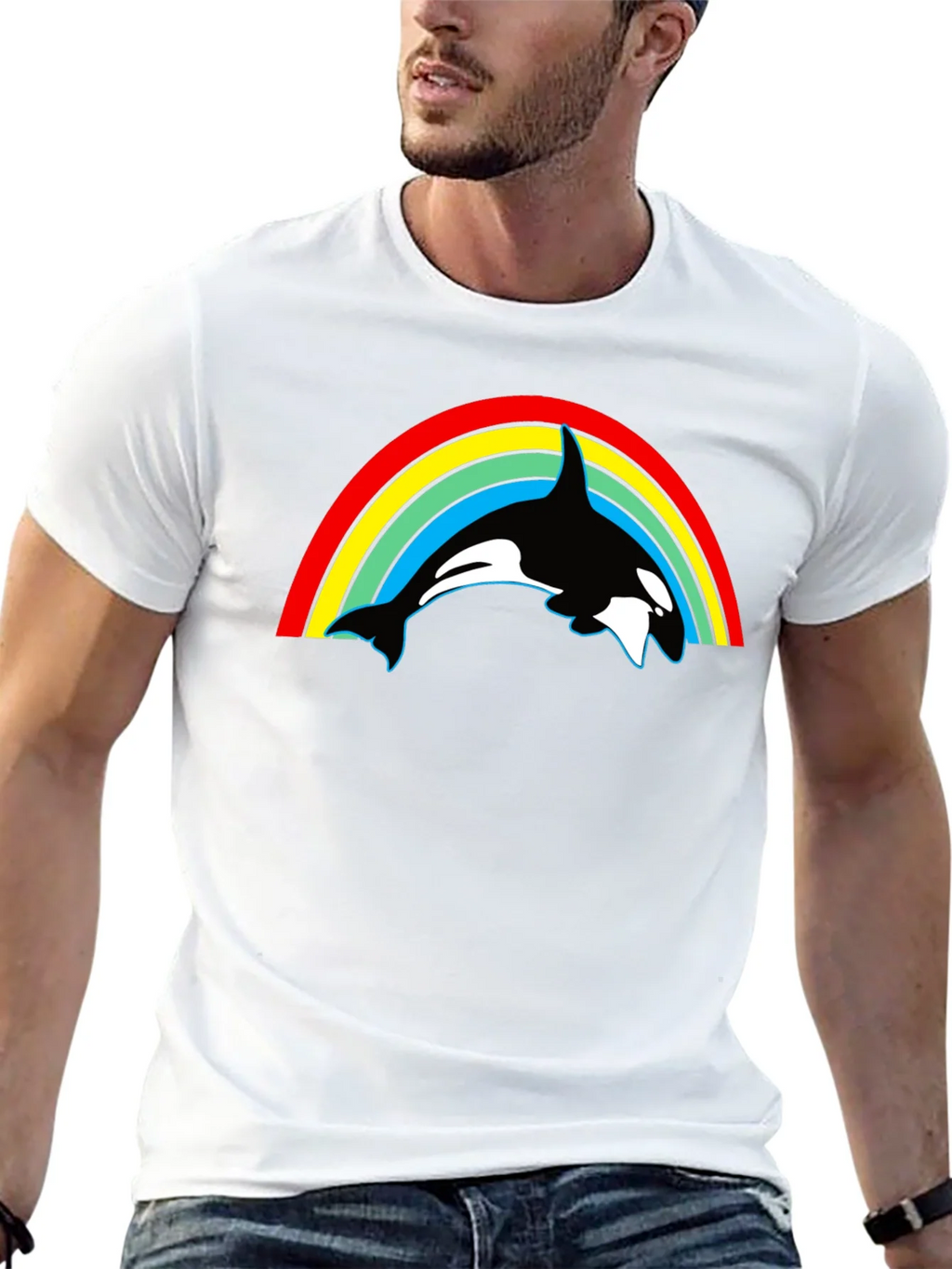 Orca Rainbow Graphic Tee - Black Cotton T-Shirt product image 4