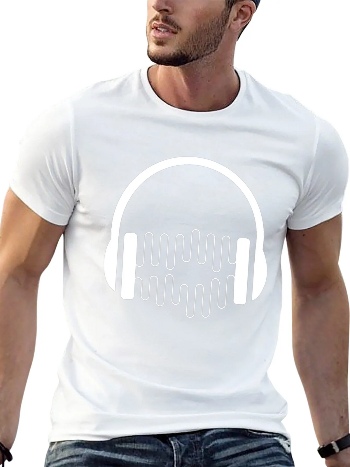 Headphone Music Graphic Black T-Shirt product image 4