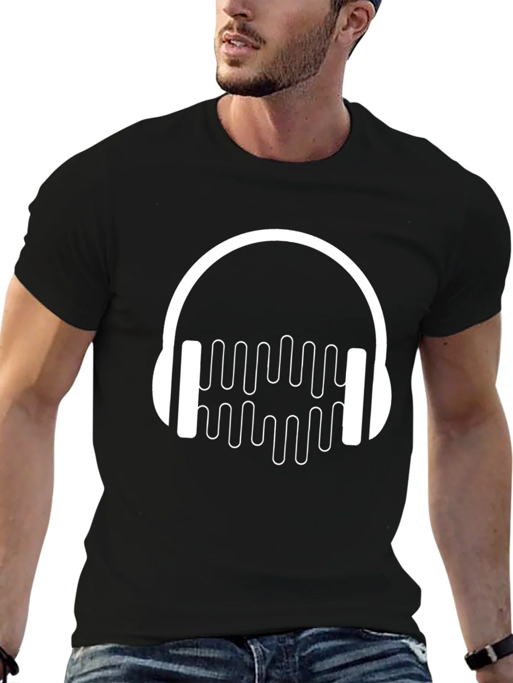 Headphone Music Graphic Black T-Shirt product image 9