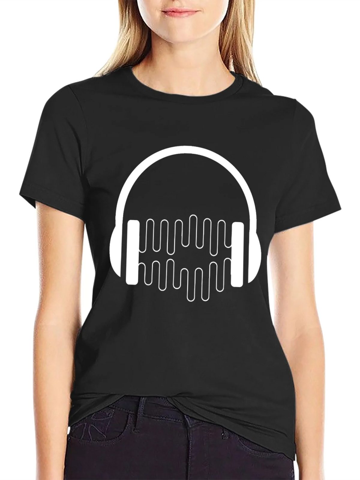 Headphone Music Graphic Black T-Shirt product image 5