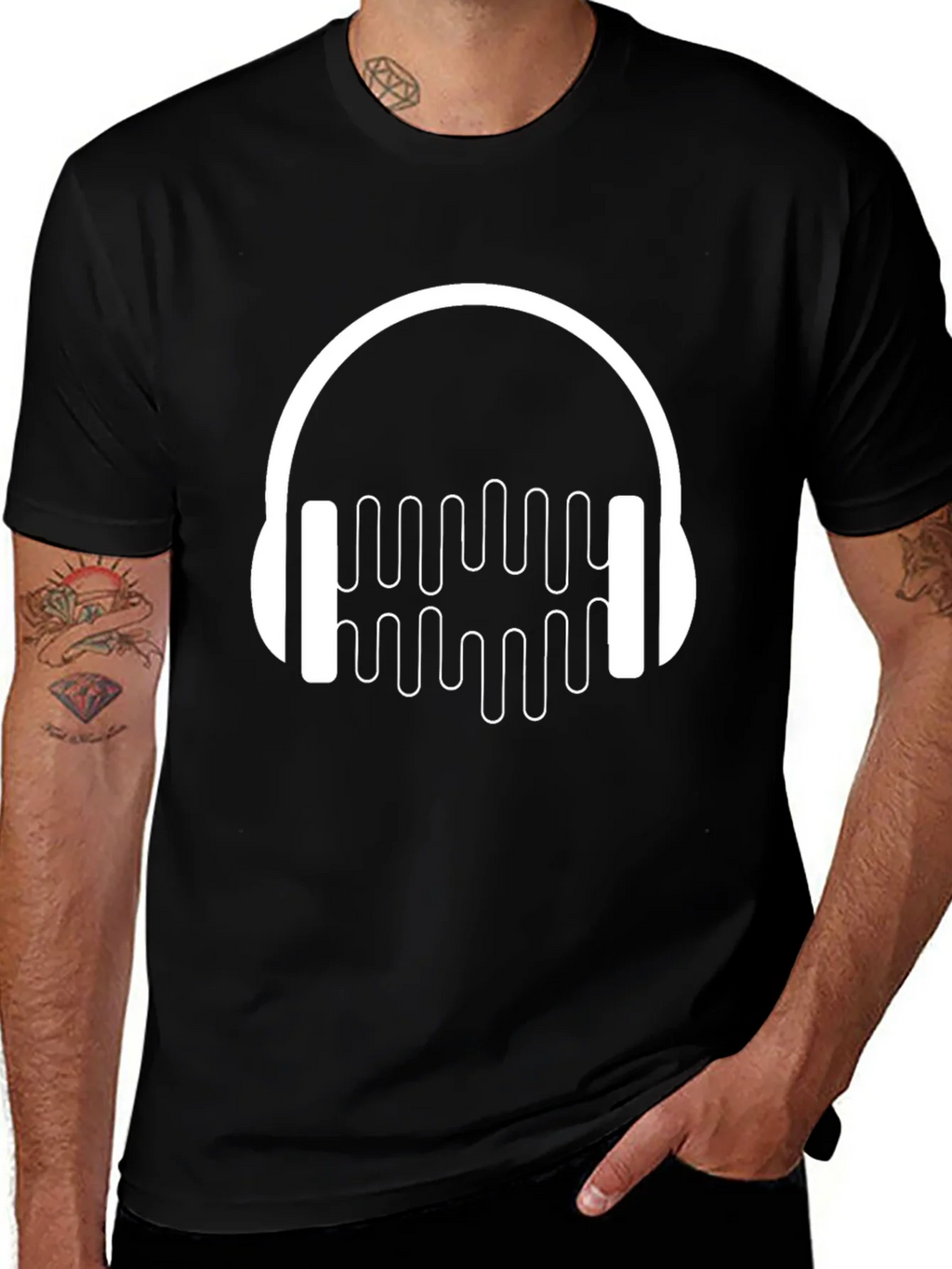 Headphone Music Graphic Black T-Shirt product image 1
