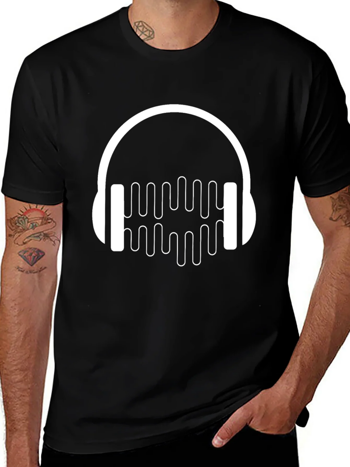 Headphone Music Graphic Black T-Shirt product image 1