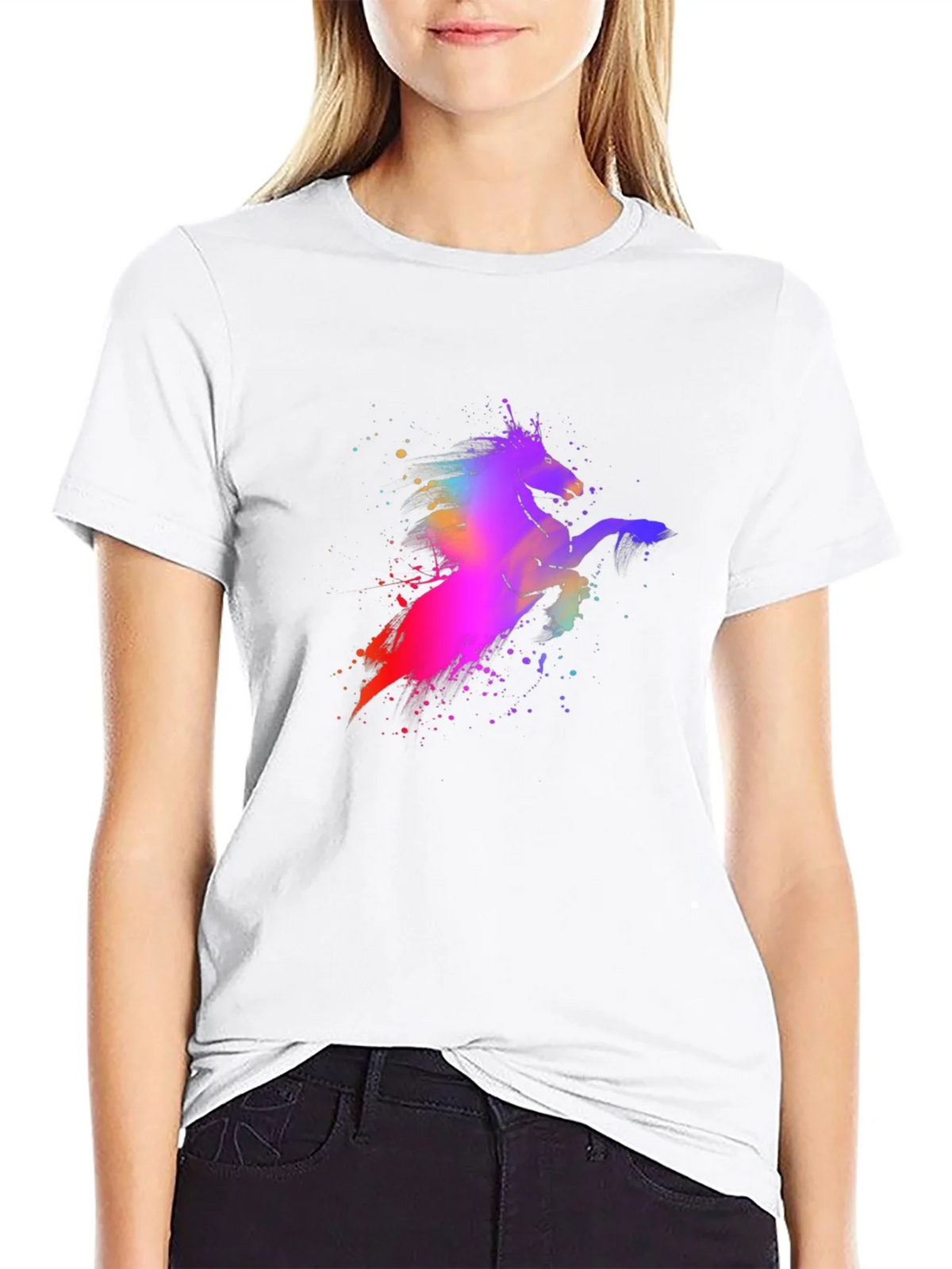 Colorful Unicorn Graphic Black T-Shirt product image 11