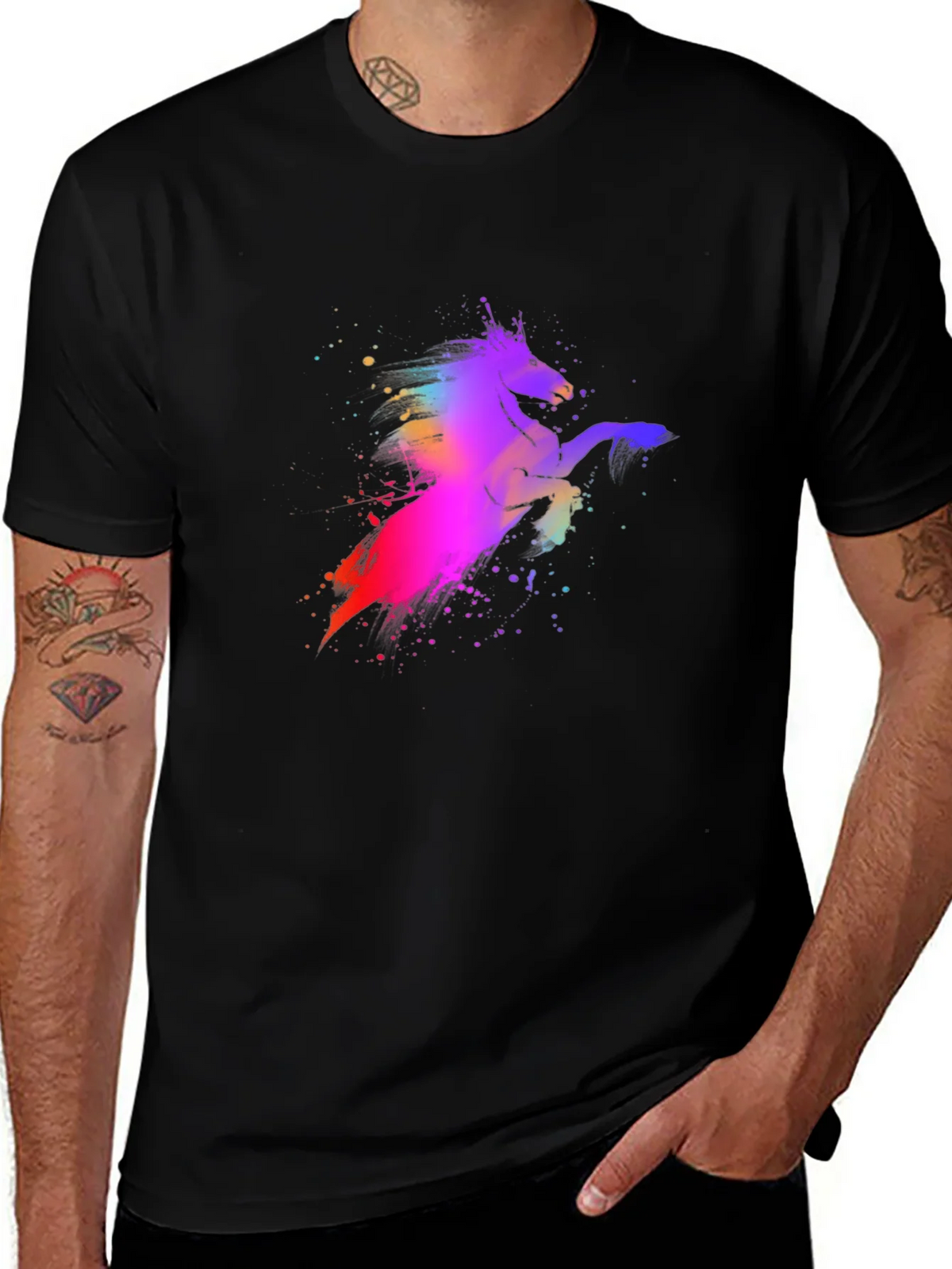Colorful Unicorn Graphic Black T-Shirt product image 1