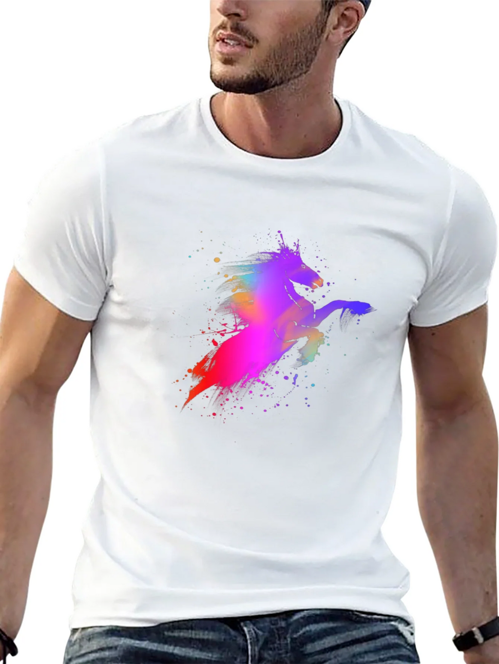 Colorful Unicorn Graphic Black T-Shirt product image 4