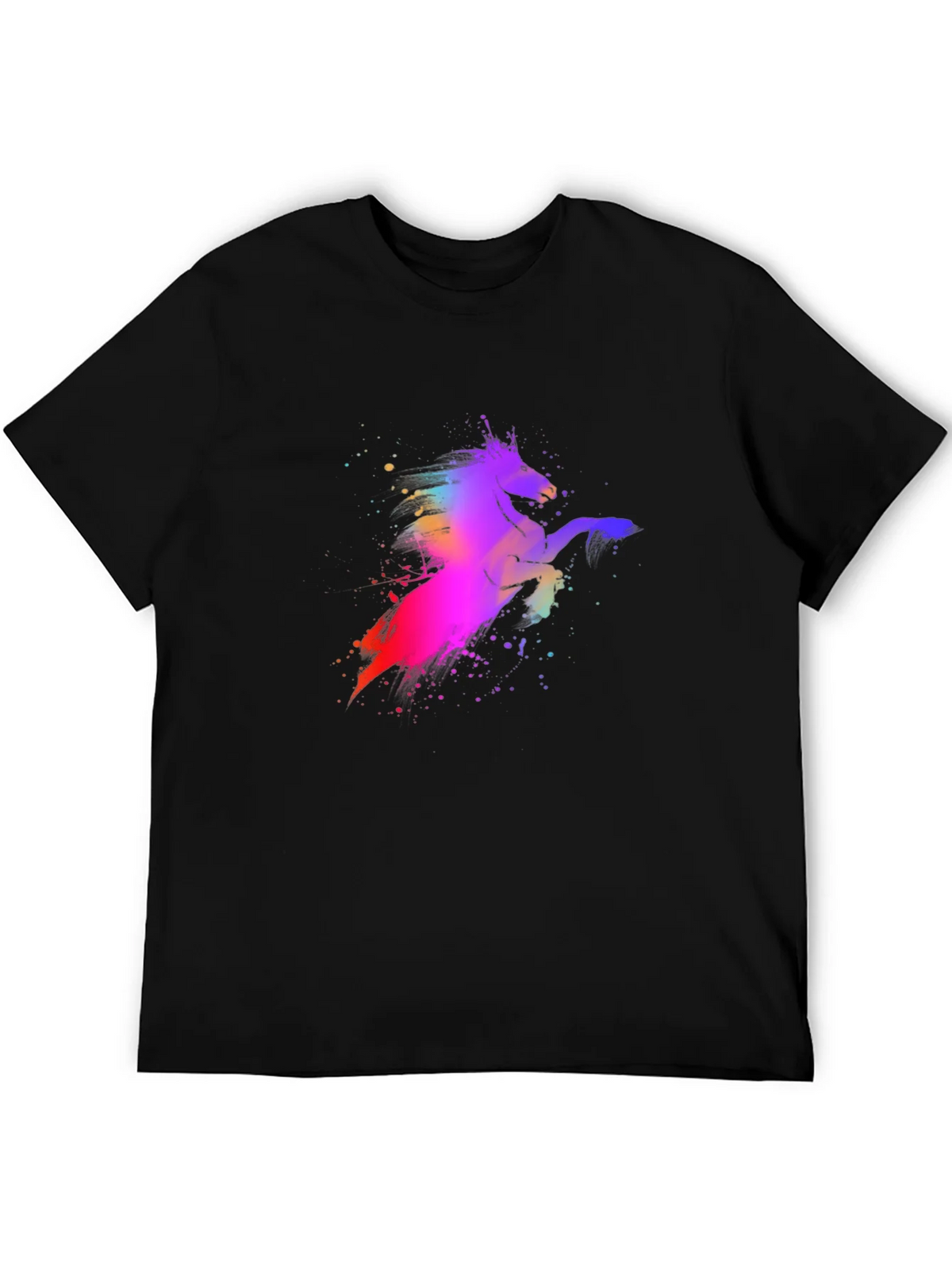 Colorful Unicorn Graphic Black T-Shirt product image 8