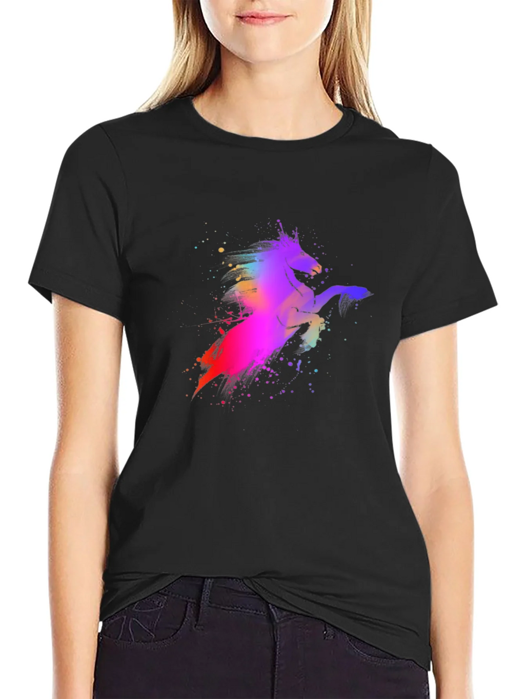Colorful Unicorn Graphic Black T-Shirt product image 5