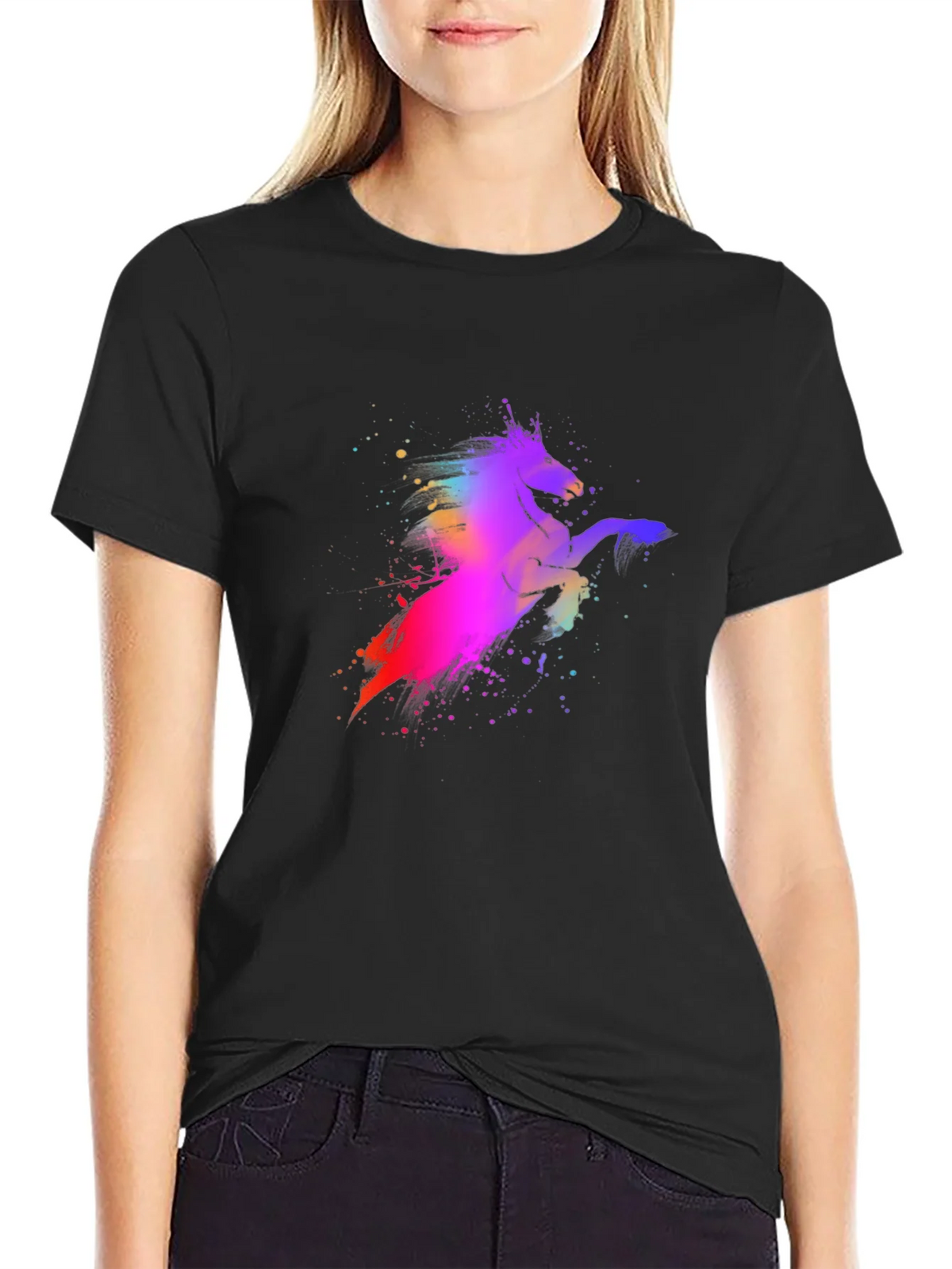 Colorful Unicorn Graphic Black T-Shirt product image 5